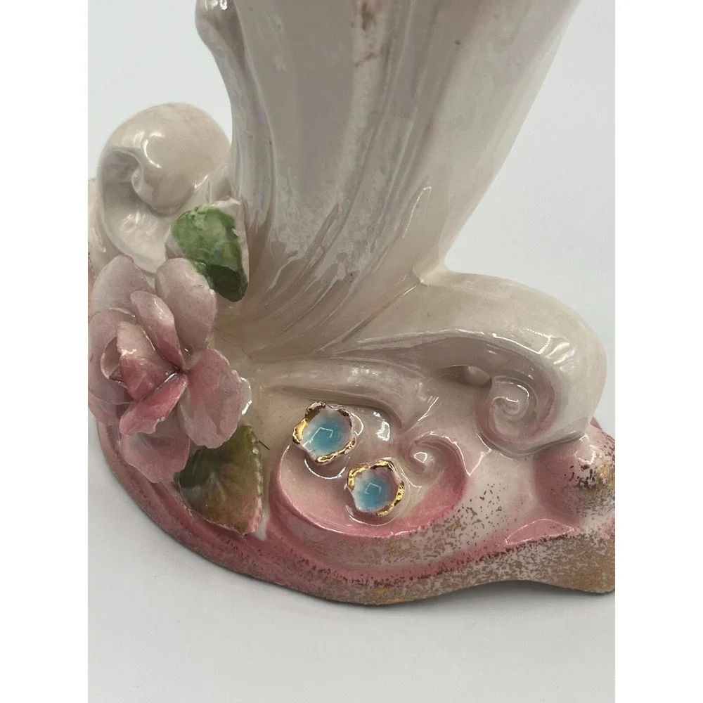 Lefton Ceramic Cornucopia Floral Gold Trim Vases Set 2 Hand‎ painted
